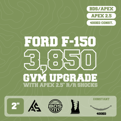 Ford F-150 — 3,850kg GVM Upgrade, 2" Lift with APEX 2.5" Remote Reservoir Shocks, 400kg — Outback Kitters package graphic