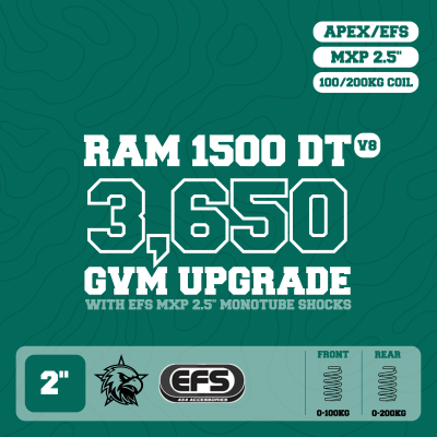 RAM 1500 DT V8 — 3,650kg GVM Upgrade, 2" Lift, EFS MXP 2.5" Monotube Shocks, UCA, Rear 200kg Coil — Outback Kitters package graphic