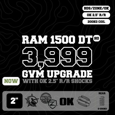 RAM 1500 DT V8 — 3,999kg GVM Upgrade, 2" Lift, OK 2.5" Shocks, UCA, 200kg Coils — Outback Kitters package graphic