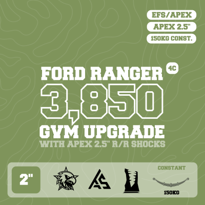 Ford Ranger — 3,850kg GVM Upgrade, 4 Cylinder, 2" Lift, APEX 2.5" Shocks, UCA, Constant 150kg Leaf — Outback Kitters package graphic