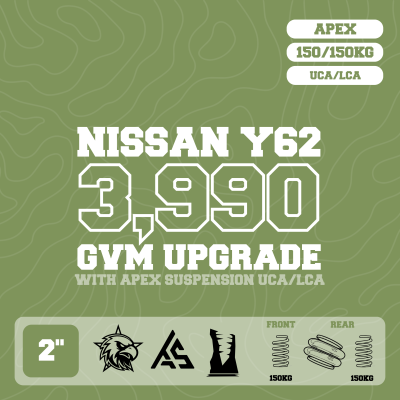 Nissan Patrol Y62 — 3,990kg GVM Upgrade, 2" Lift, UCA, Front 150kg Coil, LCA, Rear 150kg Coil, Airbag — Outback Kitters package graphic