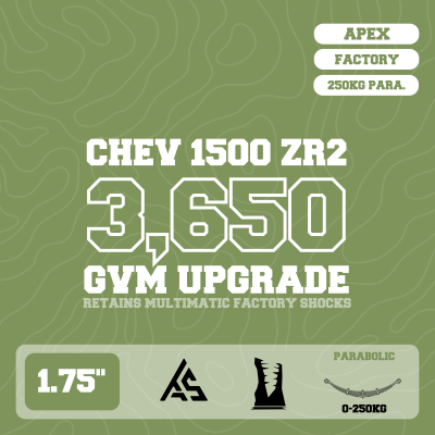 Chevrolet Silverado 1500 ZR2 — 3,650kg GVM Upgrade, 1.75" Lift, Apex UCA, Parabolic 0-250kg Leaf, Retains Multimatics — Outback Kitters package graphic
