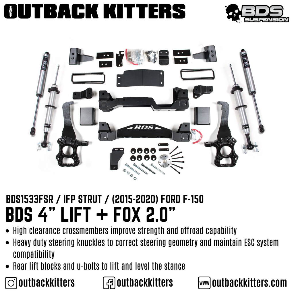 BDS Suspension 4" Lift Kit for 2015-2020 Ford F150 with Fox Shocks