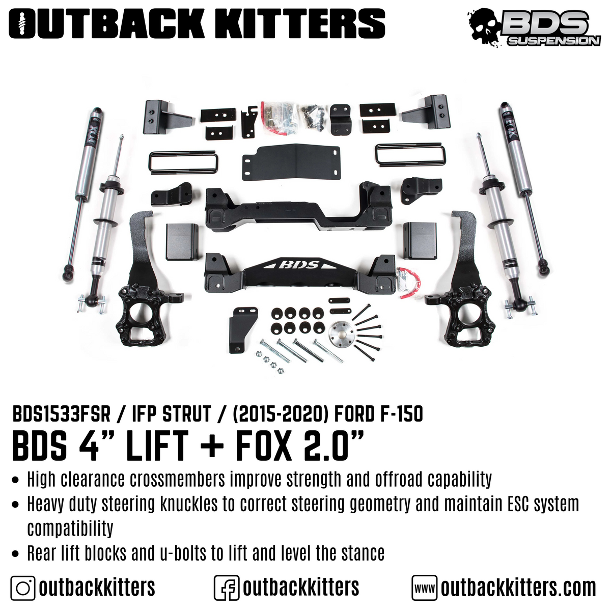BDS Suspension 4" Lift Kit for 2015-2020 Ford F150 with Fox Shocks