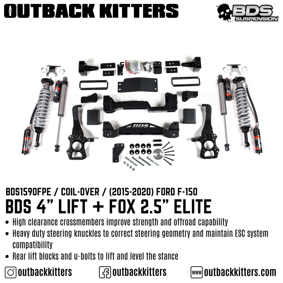 BDS Suspension 4" Lift Kit for 2015-2020 Ford F150 with Fox Shocks - Outback Kitters