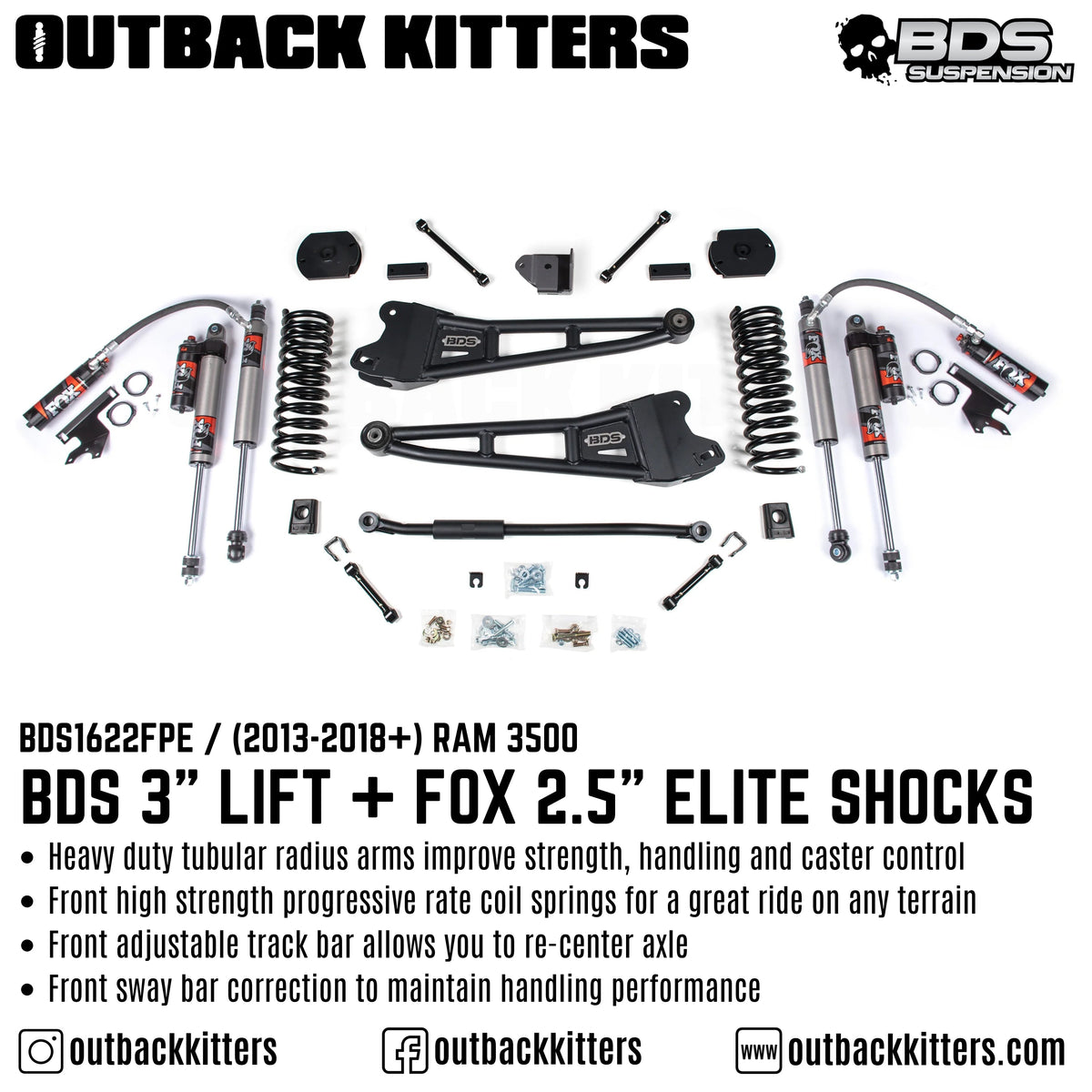 BDS Suspension 3" Lift Kit with Radius Arms for 2013-2018 Ram 3500 - Outback Kitters