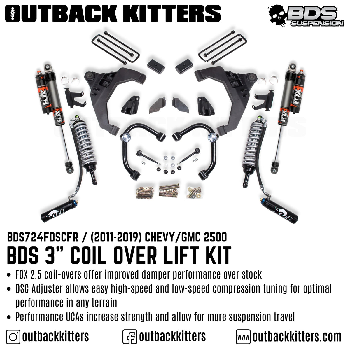 BDS Suspension 3" Coilover Lift Kit for 2011-2019 Chevy Silverado 2500 - Outback Kitters