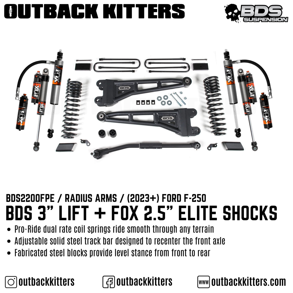 BDS Suspension 3" Lift Kit with Radium Arms for Ford F250 (2023) - Outback Kitters