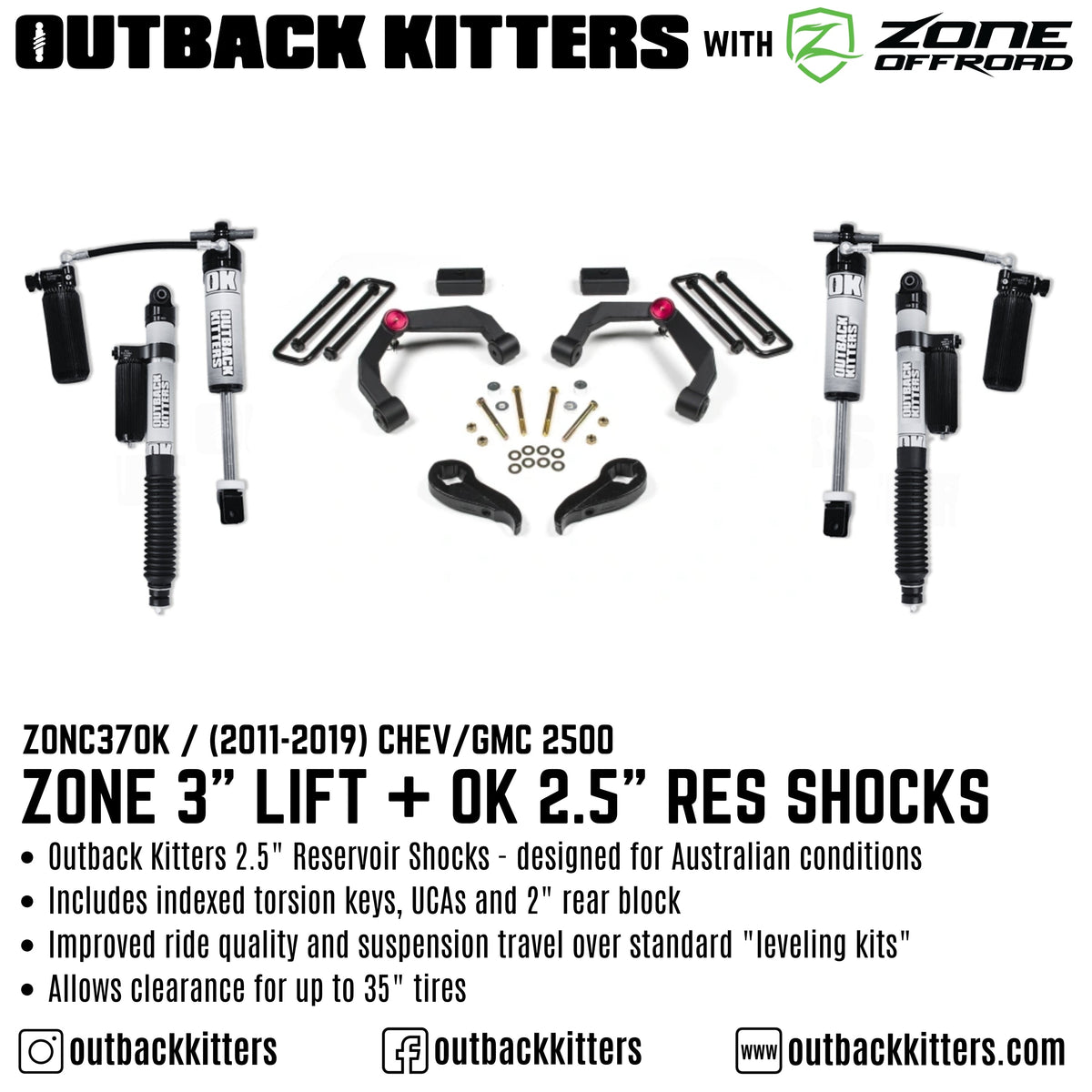 OK with Zone Offroad 3" Lift Kit for 2011-2019 Chev/GMC 2500 - Outback Kitters