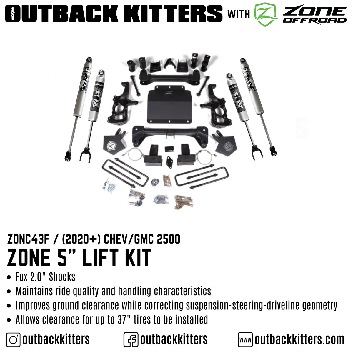 OK with Zone Offroad 5" Lift Kit for 2020+ Chev/GMC 2500 - Outback Kitters