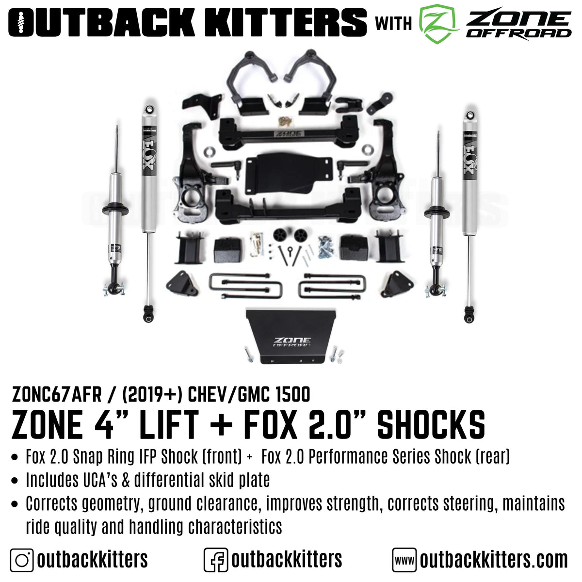 OK with Zone Offroad  4” Lift Kit for 2019+ Chev/GMC 1500 - Outback Kitters
