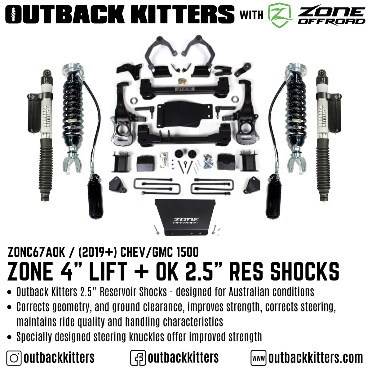 OK with Zone Offroad  4” Lift Kit for 2019+ Chev/GMC 1500 - Outback Kitters