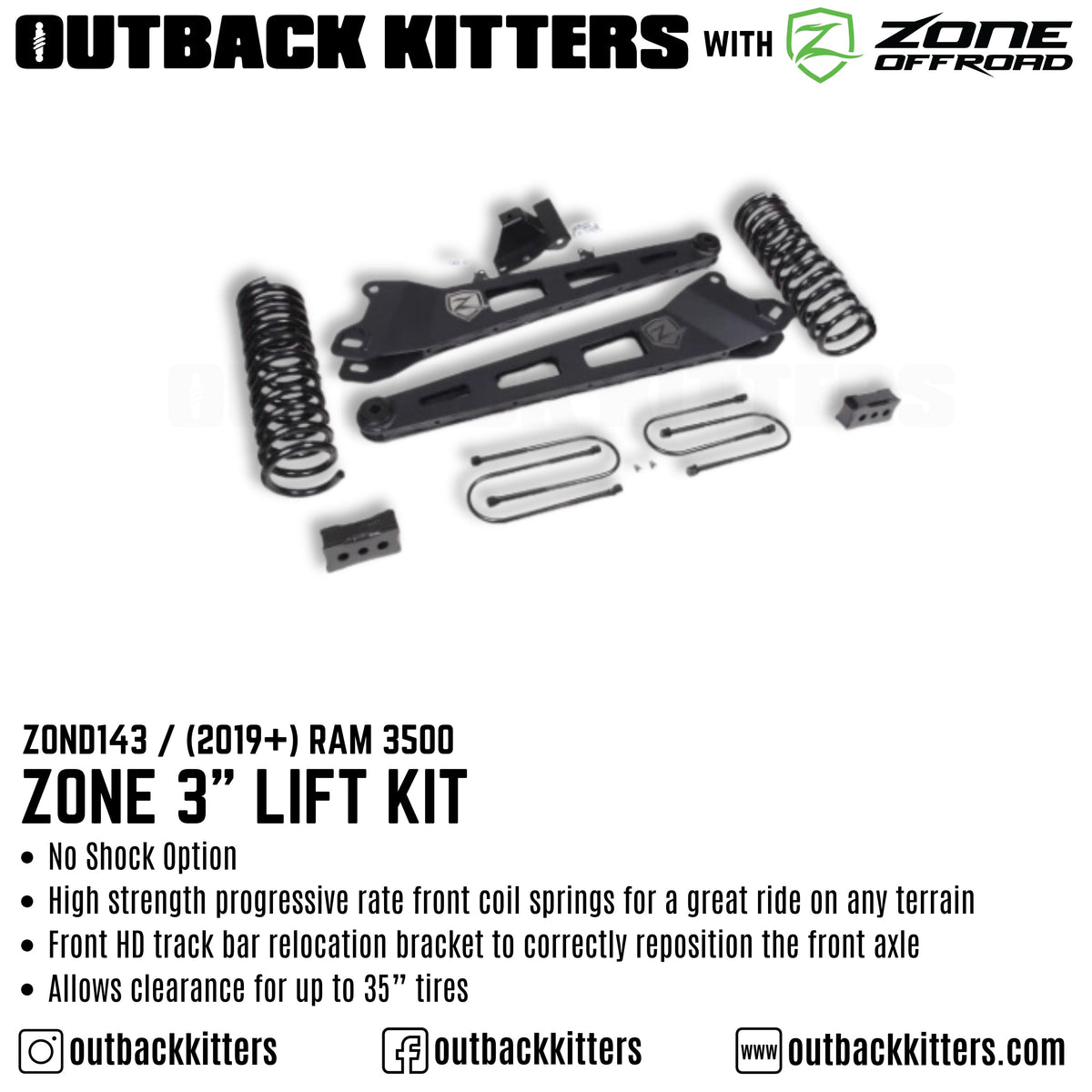 OK with Zone Offroad 3" Lift Kit for 2019+ Ram 3500 - Outback Kitters
