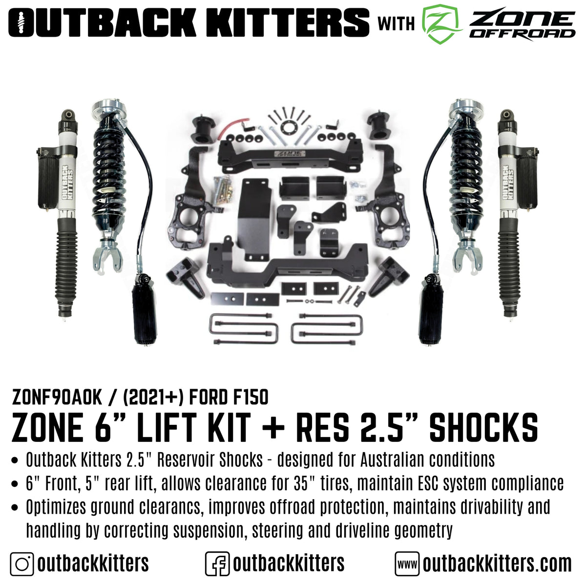 OK with Zone Offroad 6" Levelling Kit for 2021+ Ford F150 - Outback Kitters