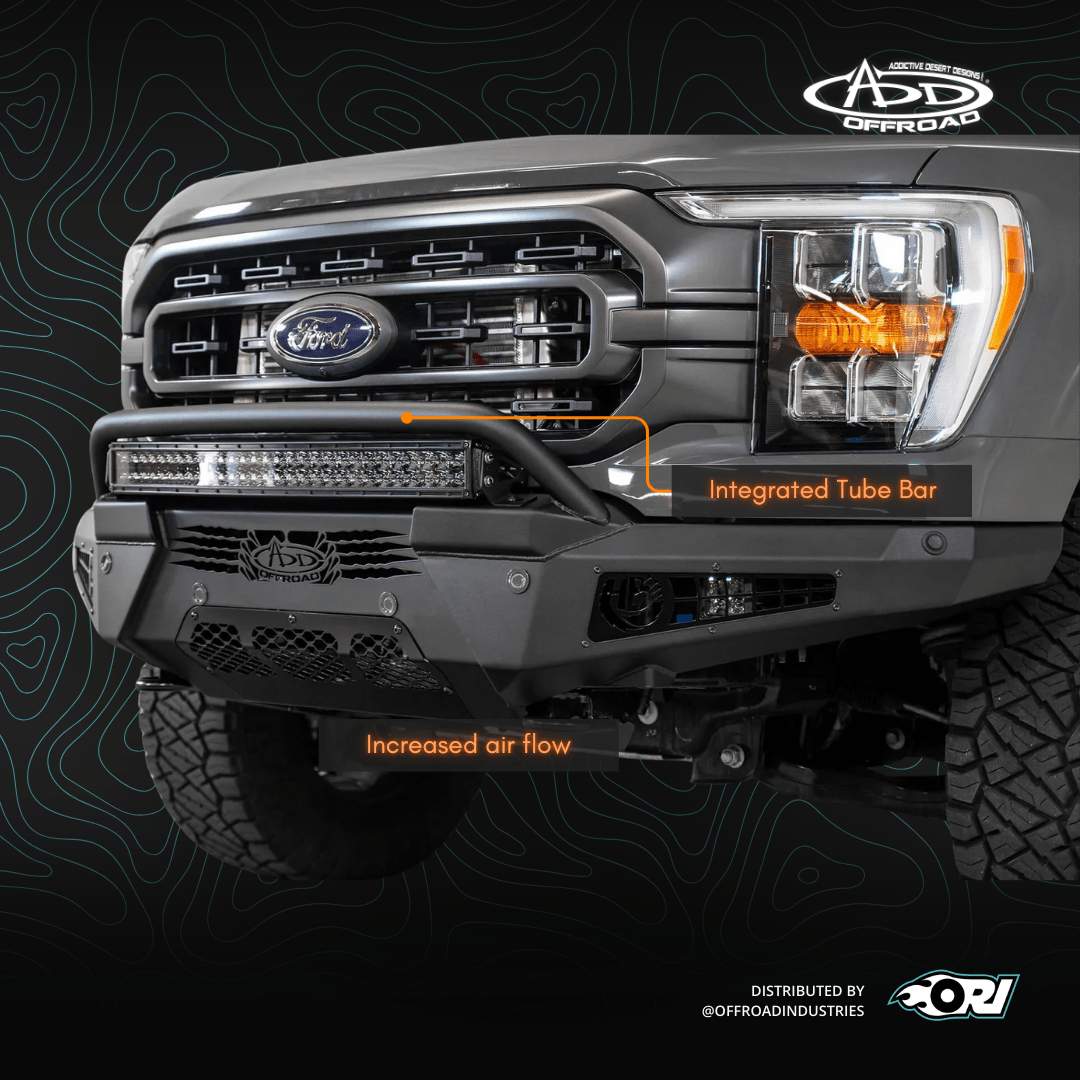 Addictive Desert Designs 2021 - 2024 FORD F - 150 HONEYBADGER FRONT BUMPER W/ TOP HOOP - Offroad Industries