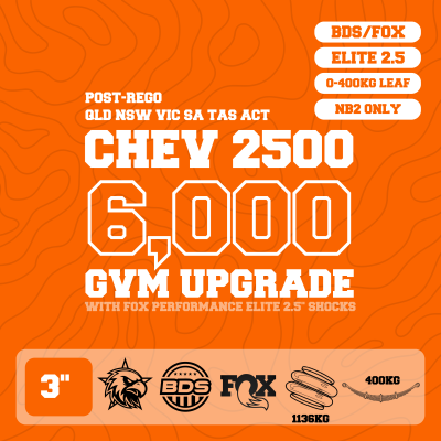Chevrolet Silverado 2500 — 6,000kg GVM Upgrade, 3" Lift, Fox 2.5" Shocks, Airbags, 400kg Leaf — Outback Kitters package graphic