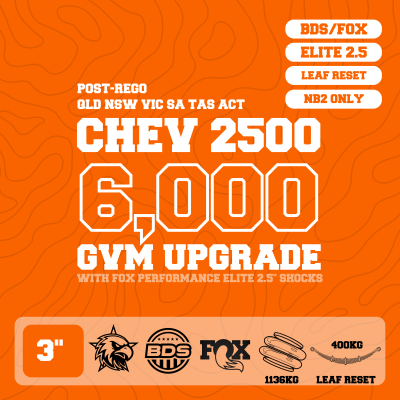 Chevrolet Silverado 2500 — 6,000kg GVM Upgrade, 3" Lift, Fox 2.5" Shocks, Airbags, Requires Leaf Reset — Outback Kitters package graphic