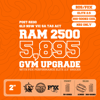RAM 2500 — 5,895kg GVM Upgrade, 2" Lift, Fox 2.5" Shocks, Coils, Airbags — Outback Kitters package graphic