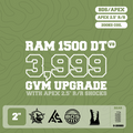 RAM 1500 DT V8 — 3,999kg GVM Upgrade, 2" Lift, APEX 2.5" Shocks, UCA, Front 100kg Coil, Rear 200kg Coil — Outback Kitters package graphic