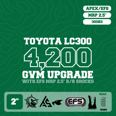 LandCruiser 300 — 4,200kg GVM Upgrade, 2" Lift, EFS MRP 2.5" Shocks, UCA, Rear 300kg Coils — Outback Kitters package graphic