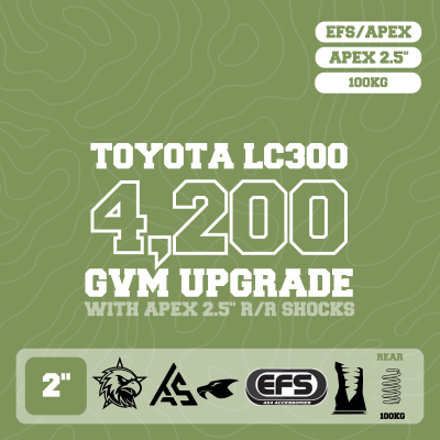 LandCruiser 300 — 4,200kg GVM Upgrade, 2" Lift, APEX 2.5" Shocks, UCA, Rear 100kg Coils — Outback Kitters package graphic
