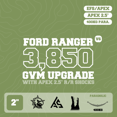 Ford Ranger — 3,850kg GVM Upgrade, V6, 2" Lift, APEX 2.5" Shocks, UCA, Parabolic 400kg Leaf — Outback Kitters package graphic