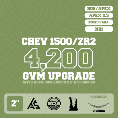 Chevrolet Silverado 1500 — 4,200kg GVM Upgrade, 2" Lift, APEX 2.5" Shocks, UCA, Parabolic +250kg Leaf — Outback Kitters package graphic