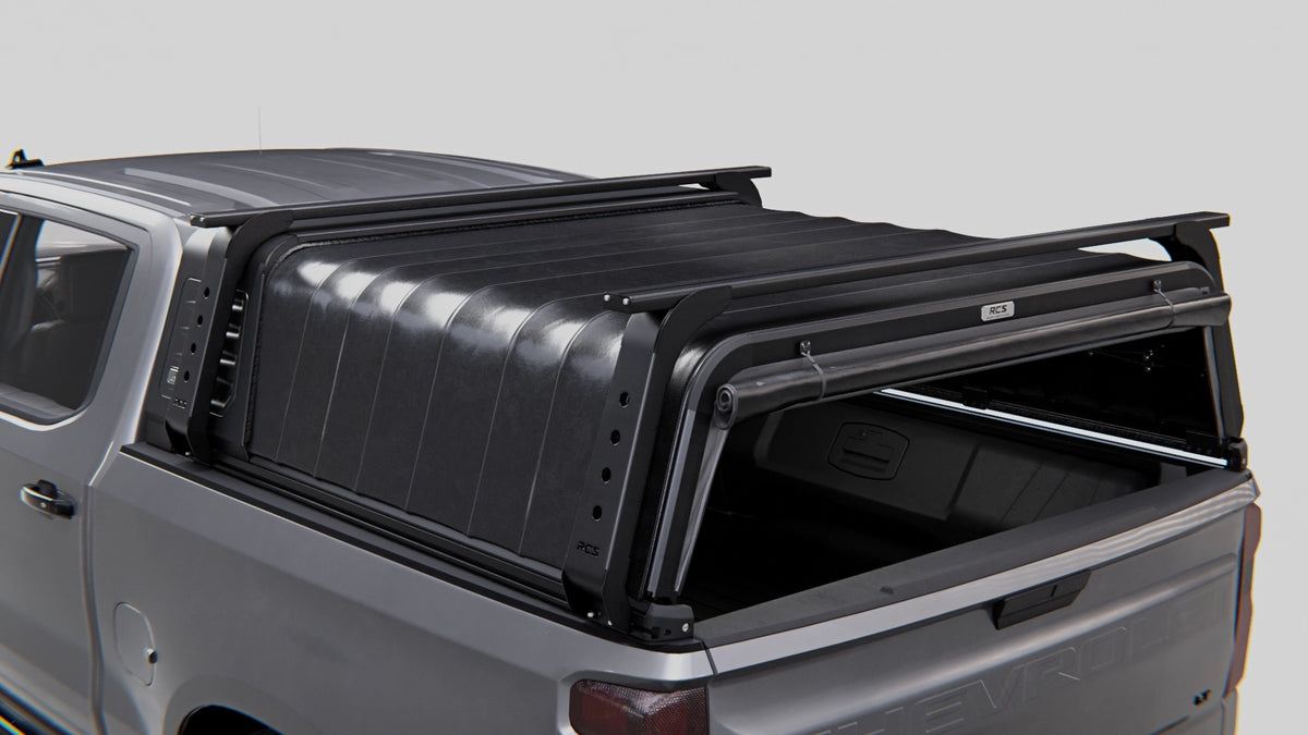 RCS canopy for Chevrolet Silverado 1500 (2022–Present) with optional roof racks — canopy and other accessories sold separately