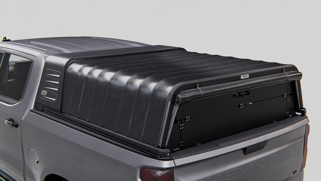 RCS canopy for Chevrolet Silverado 1500 (2022–Present) with optional rear security screen — canopy and other accessories sold separately
