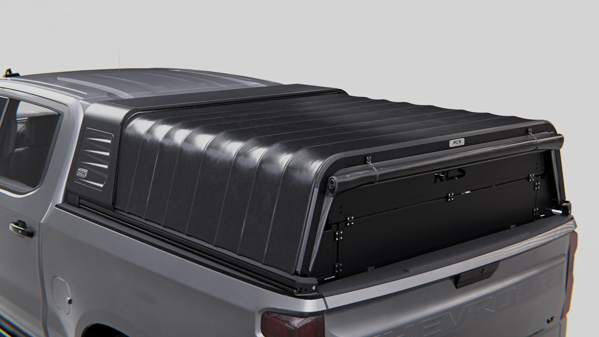 RCS canopy for Chevrolet Silverado 1500 (2022–Present) with optional rear security screen — canopy and other accessories sold separately