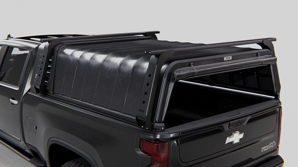 RCS canopy for Chevrolet Silverado 2500 HD (2022–Present) with optional roof racks — canopy and other accessories sold separately