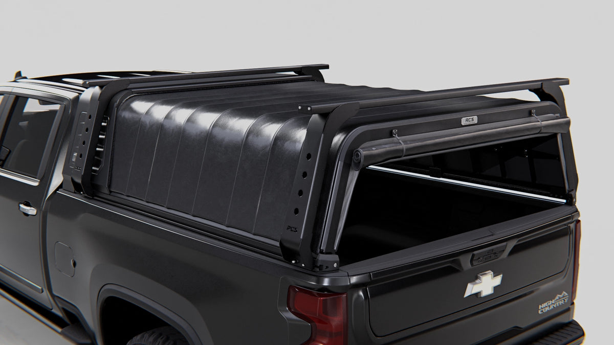 RCS canopy for Chevrolet Silverado 2500 HD (2022–Present) with optional roof racks — canopy and other accessories sold separately