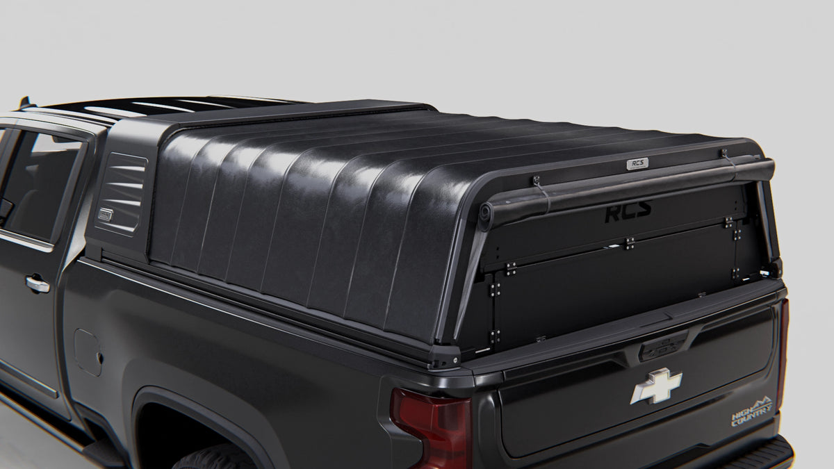 RCS canopy for Chevrolet Silverado 2500 HD (2022–Present) with optional rear security screen — canopy and other accessories sold separately