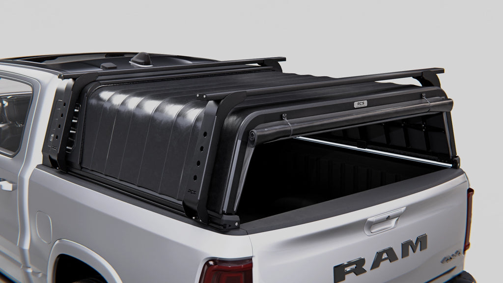 RCS canopy for RAM 1500 (DS/DT 2021–Present) with optional roof racks — canopy and other accessories sold separately