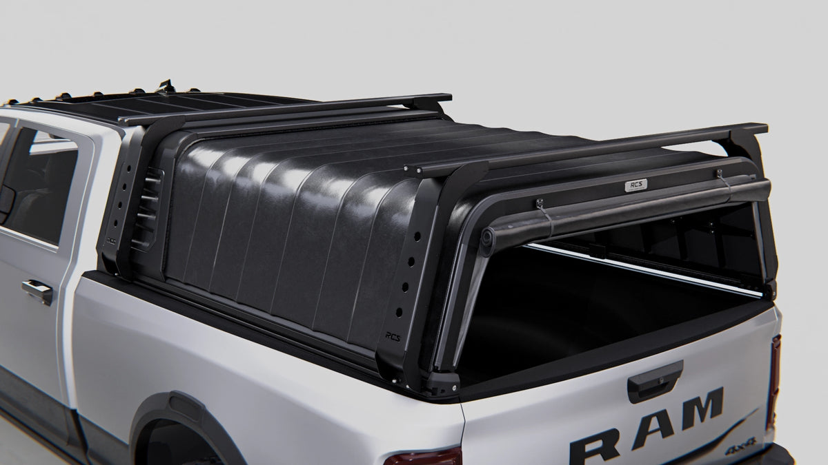 RCS canopy for RAM 2500 Laramie (DJ 2021–Present) with optional roof racks — canopy and other accessories sold separately