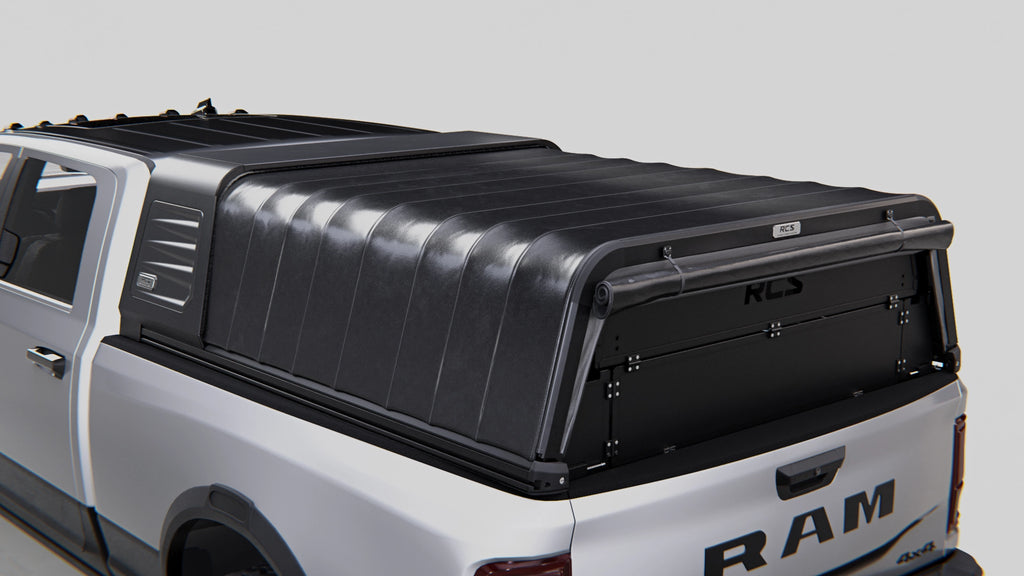 RCS canopy for RAM 2500 Laramie (DJ 2021–Present) with optional rear security screen — canopy and other accessories sold separately