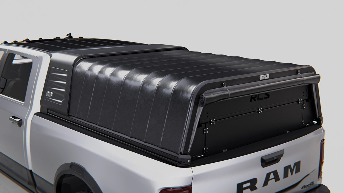 RCS canopy for RAM 2500 Laramie (DJ 2021–Present) with optional rear security screen — canopy and other accessories sold separately